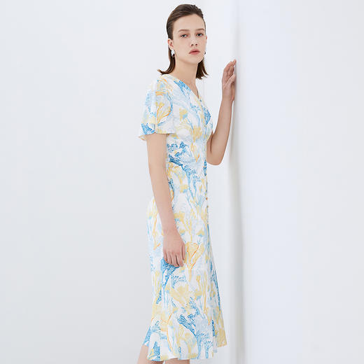 EITIE爱特爱秋季新款高腰气质优雅印花连衣裙7507202 商品图2