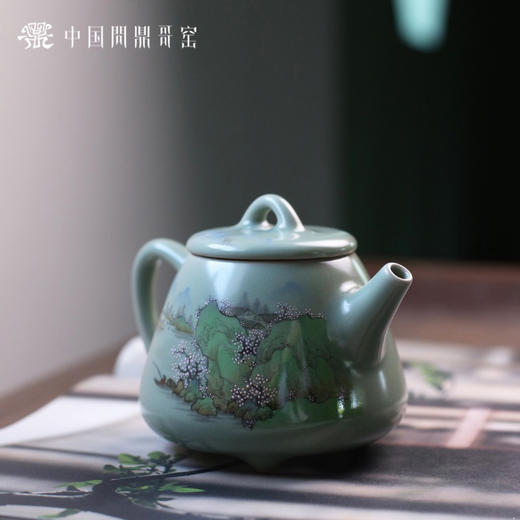 问鼎哥窑豆青高石瓢壶（青绿山水） 商品图1