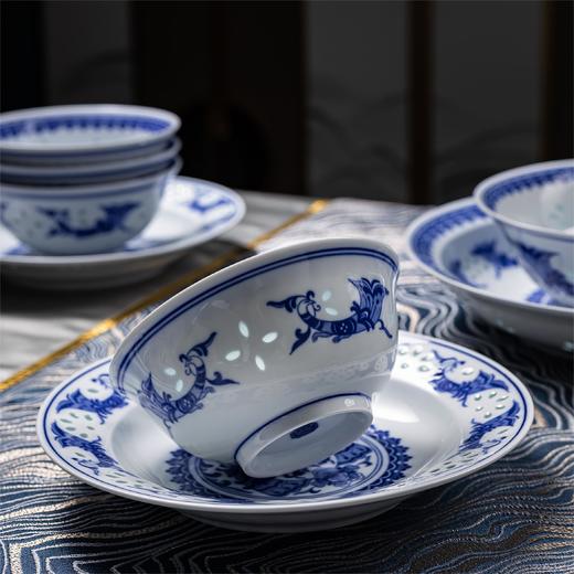 富玉  景德镇餐具经典热销款 孔雀青花玲珑瓷 中式餐具套装 商品图1