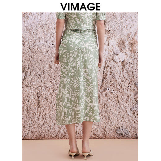 VIMAGE纬漫纪夏新款印花高腰包臀开叉修身半身裙V2106732 商品图4