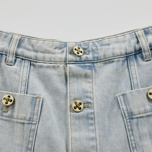 谜底牛仔短裤女2024年夏季新品复古学院风高腰百搭裙裤242MK0523 商品图3