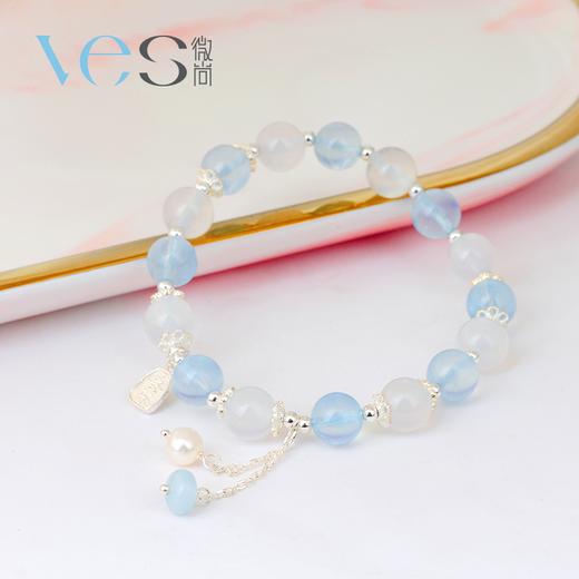 冰白蓝水晶珍珠银925手链 商品图2