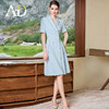 AD夏日蓝色连衣裙女高级感褶皱西装连身裙通勤职业装教师工作服 商品缩略图4