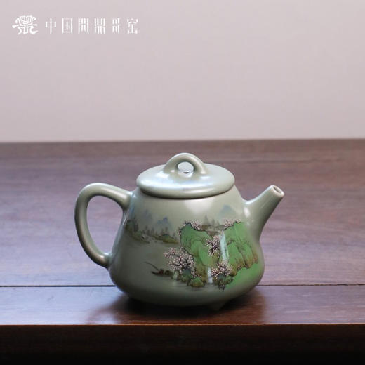 问鼎哥窑豆青高石瓢壶（青绿山水） 商品图0