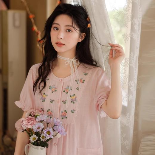 -松植屋《花蔓》女士短袖长裤套装日系刺绣2024夏季全棉纱布女款睡衣家居服 商品图1