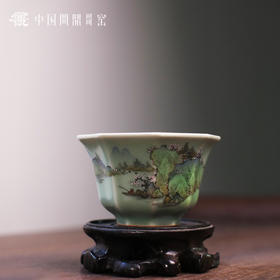 问鼎哥窑豆青八方杯（青绿山水）（缺货）