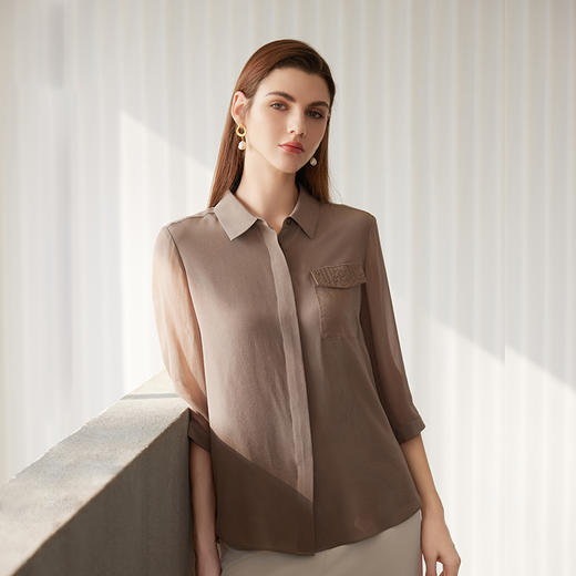 【七分袖桑蚕丝衬衫】24年春夏女士新品100%桑蚕丝超薄真丝上衣 商品图1