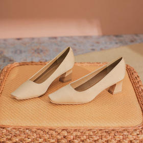 法式复古方头粗跟单鞋女2024年春夏新款高跟鞋工作通勤女鞋_HLY