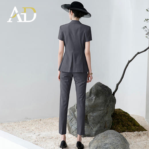 AD高端灰色职业装女西装套装2024夏季短袖双排扣西装公务员工作服 商品图7