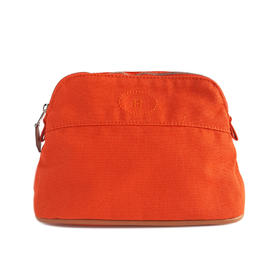 【95新正品】Hermes爱马仕橘色Bolide帆布化妆包手拿包 040823TJ07