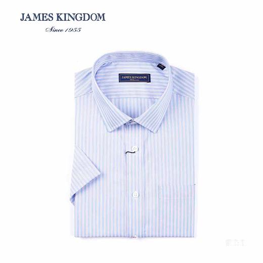 占姆士男士正装商务条纹100%纯棉短袖衬衫 商品图1