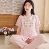 -松植屋《花蔓》女士短袖长裤套装日系刺绣2024夏季全棉纱布女款睡衣家居服 商品缩略图3