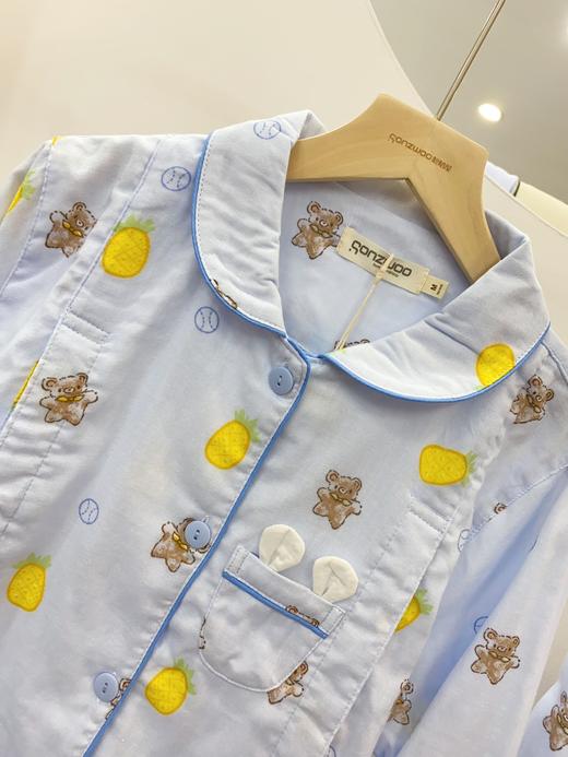 松植屋《菠萝熊》女士月子服长袖套装100%纯棉双层纱布面料、柔软吸汗透气、越洗越软 商品图4