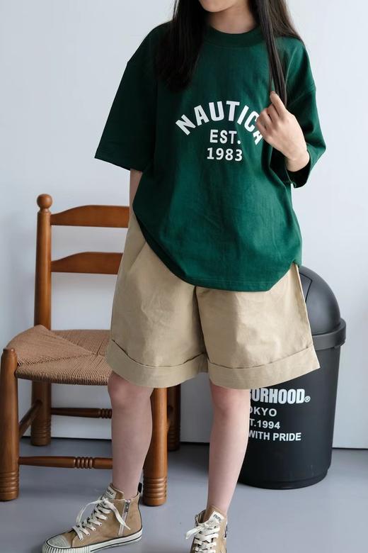 【双纱棉 可亲子】 2024夏季儿童全家亲子中性复古色圆领宽松立体硅胶字母短袖T 商品图7