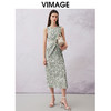 VIMAGE纬漫纪夏季新款印花圆领高级无袖扭结露腰显瘦连衣裙V2107742 商品缩略图3