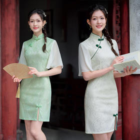蕾丝气质少女日常旗袍小清新喇叭袖改良旗袍MLS6362