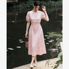 轻奢高级感气质优雅泡泡袖连衣裙女新款圆领收腰长裙V1040877 商品缩略图1