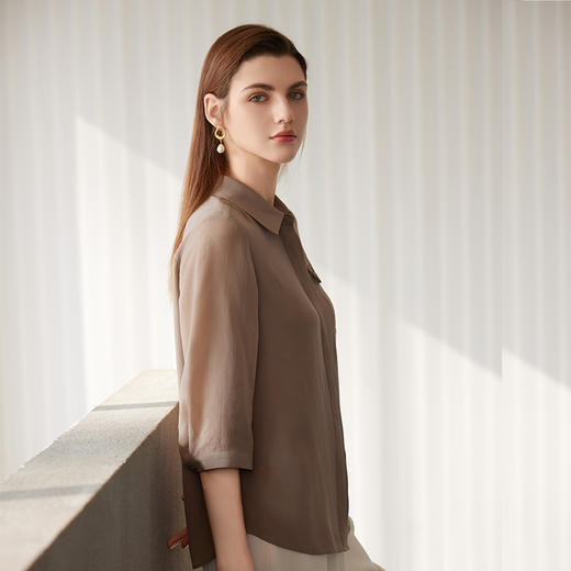 【七分袖桑蚕丝衬衫】24年春夏女士新品100%桑蚕丝超薄真丝上衣 商品图3