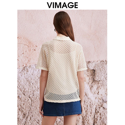 VIMAGE纬漫纪夏季新款钩花文艺度假风显瘦两件套polo短袖衬衫V2113729 商品图4