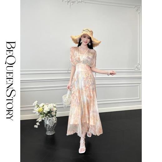 【孤品样衣，不退不换】 【罗马玫瑰】轻奢真丝宽松抽褶蝴蝶袖气质收腰连衣裙 商品图4