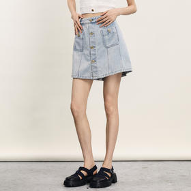 谜底牛仔短裤女2024年夏季新品复古学院风高腰百搭裙裤242MK0523