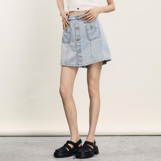 谜底牛仔短裤女2024年夏季新品复古学院风高腰百搭裙裤242MK0523 商品图0