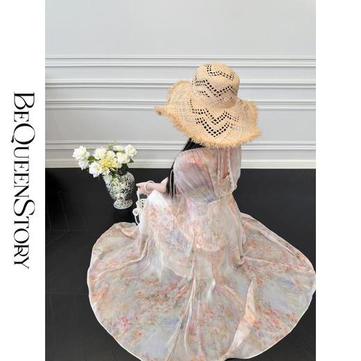 【孤品样衣，不退不换】 【罗马玫瑰】轻奢真丝宽松抽褶蝴蝶袖气质收腰连衣裙 商品图0