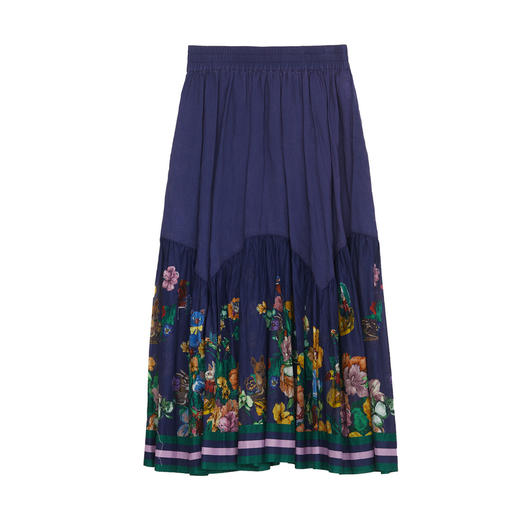 谜底半身裙2024夏季新品复古风原创印花A型大摆裙长半裙242MB0529 商品图4