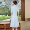 AD夏日蓝色连衣裙女高级感褶皱西装连身裙通勤职业装教师工作服 商品缩略图12