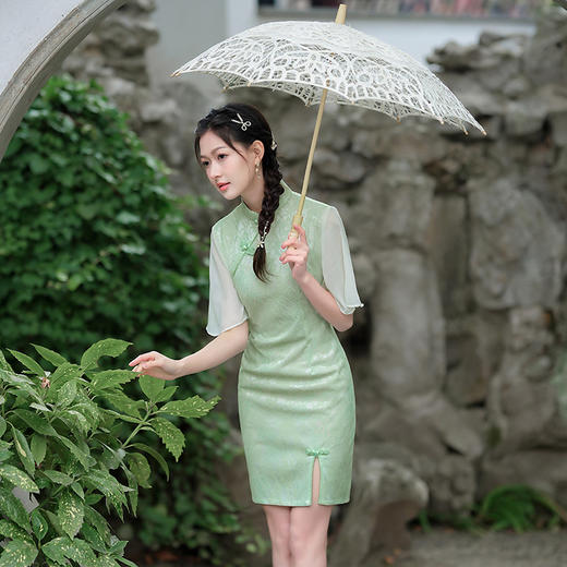 蕾丝气质少女日常旗袍小清新喇叭袖改良旗袍MLS6362 商品图3