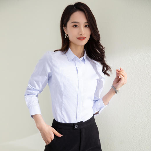 【全棉免烫】罗蒙女士长袖衬衫经典条纹百搭舒适简约大方衬衫上衣女 商品图1