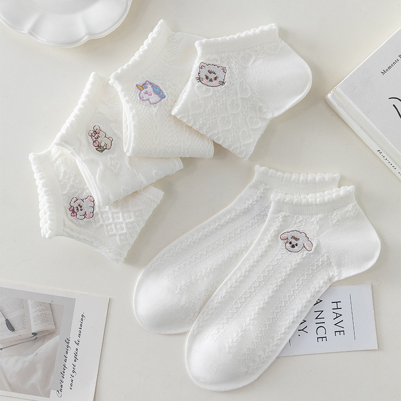 刺绣短筒小白袜无骨精梳棉袜船袜【2412203/5/6】