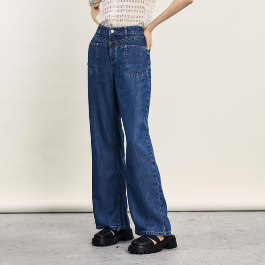 谜底莱赛尔牛仔直筒裤女2024夏季新品复古高腰亲肤长裤242MK0602 商品图1