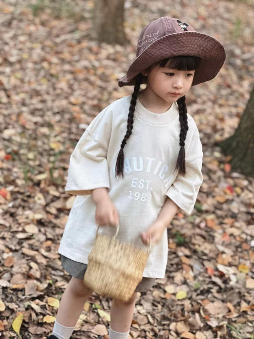 【双纱棉 可亲子】 2024夏季儿童全家亲子中性复古色圆领宽松立体硅胶字母短袖T 商品图9