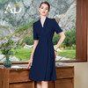 AD夏日蓝色连衣裙女高级感褶皱西装连身裙通勤职业装教师工作服 商品缩略图2