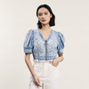 谜底短款上衣女2024夏季新品复古风V领刺绣泡泡袖牛仔服242MS0604 商品缩略图0