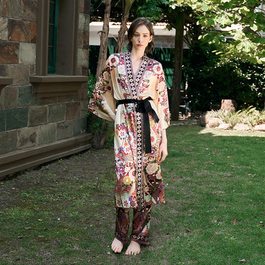 Solo seta重磅真丝日系风睡袍女桑蚕丝睡衣套装可外穿家居服秋冬 商品图4