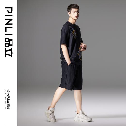 PINLI品立2024夏季新款男士刺绣龙头短袖T恤中国风宽松百搭体恤B242111110 商品图1