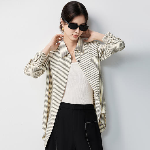 【含长绒棉&简约条纹】罗蒙女士长袖衬衫大众休闲可外穿衬衣女 商品图1