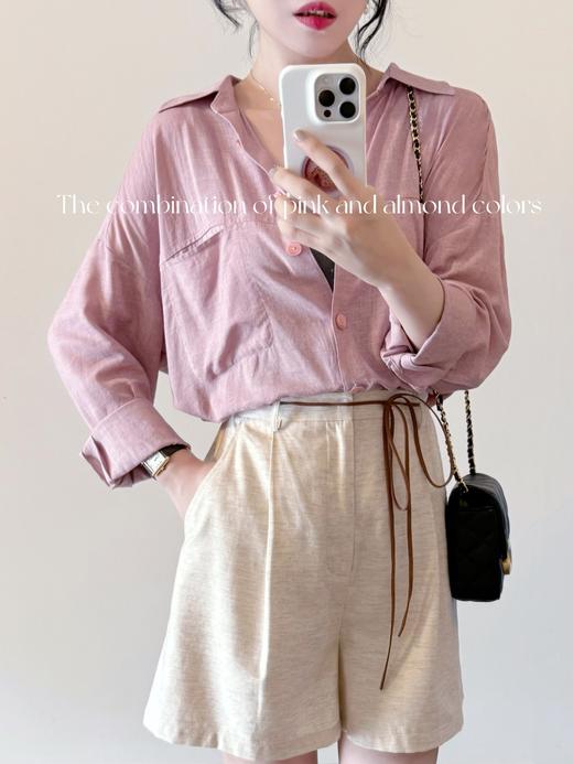 芍药衬衫 苏老板si服独特两穿版型设计天然亚麻轻薄衬衫 芍药粉 商品图2