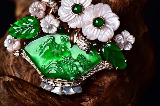 【一揽富贵】绿翠贝母花篮胸针-XZ12312108 商品图3