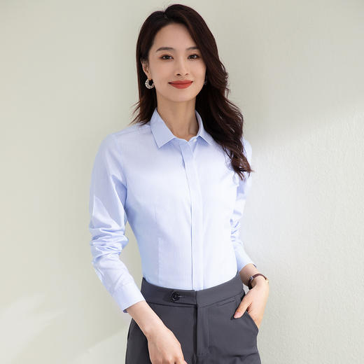 【全棉免烫】罗蒙女士长袖衬衫经典条纹百搭舒适简约大方衬衫上衣女 商品图4