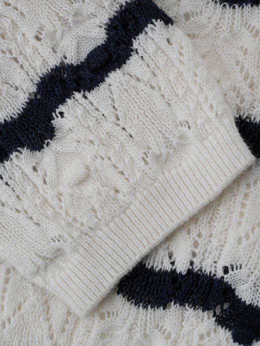 COCO ZONE ”迪迪小姐“ 复古镂空条纹针织衫长袖单排扣上衣CC2B0986 商品图6