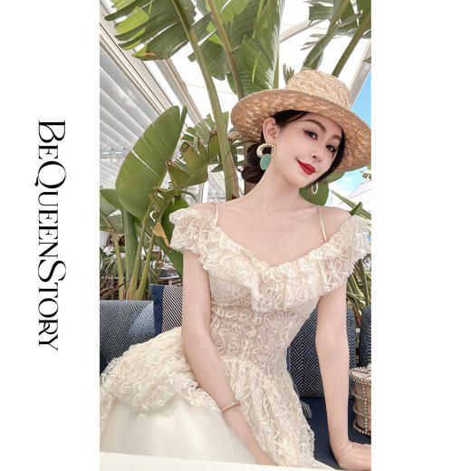 BeQueenStory【潘神月光曲】梭织网纱一字领收腰裙摆上衣&气质半裙 商品图4