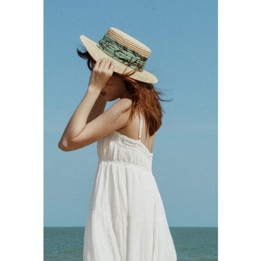 双成记 水墨扶桑花饰带平顶草帽 商品图4