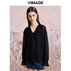 VIMAGE纬漫纪时尚荷叶边黑色网纱防晒两件套雪纺衫上衣夏新款V2113736 商品缩略图3