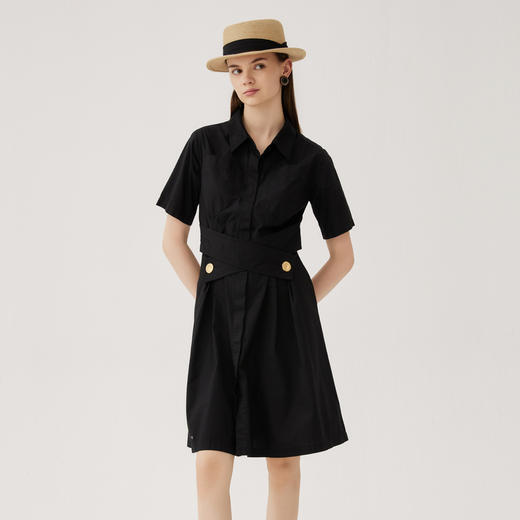 谜底衬衫式连衣裙短袖女2024夏季款通勤风设计感中长裙247ML5014 商品图0