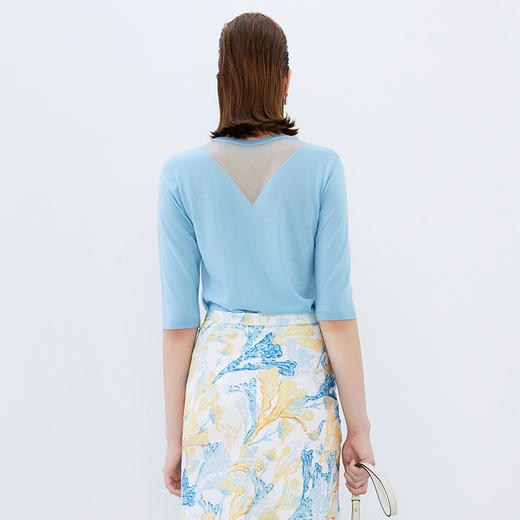 EITIE爱特爱秋季新款网纱拼接黑色修身显瘦百搭针织衫7501201 商品图10