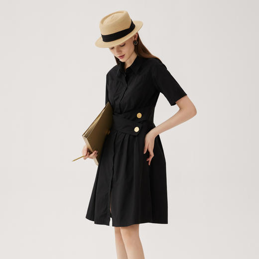 谜底衬衫式连衣裙短袖女2024夏季款通勤风设计感中长裙247ML5014 商品图1