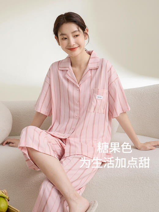 康妮雅女式短袖中裤开襟套装 商品图2